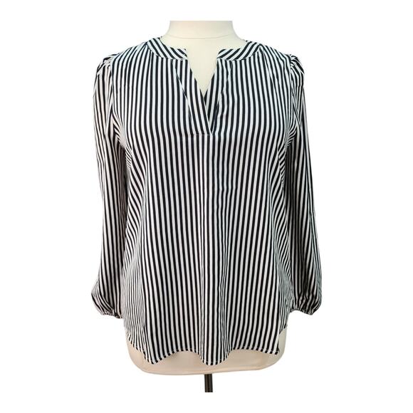 NEW Savanna Jane Blouse Women Large Black White Striped Top Office Casual Career - Picture 2 of 12